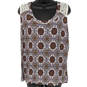 Rags To Wishes plus size 2x sleeveless lace floral mandala scoop neck top EUC